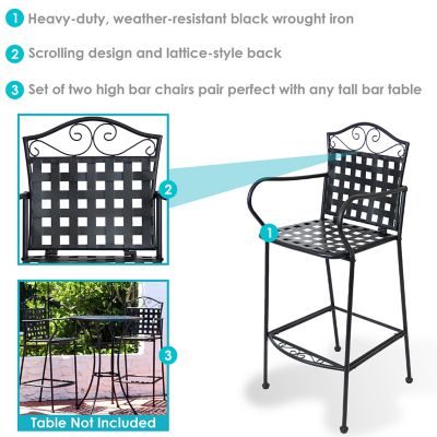 Image showing  Outdoor Black Wrought Iron Scrolling Bar Chairs - Set of 2