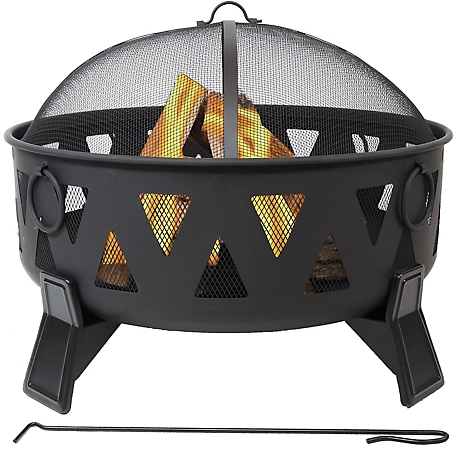 Sunnydaze Decor Nordic-Inspired Fire Pit with Spark Screen and Poker
