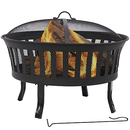 Sunnydaze Decor Mesh Stripe Cutout Fire Pit with Spark Screen and Poker