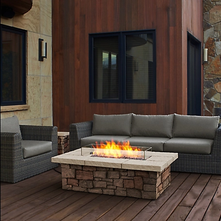 Real Flame 52 in. Sedona Rectangle Propane Fire Table with Natural Gas Conversion Kit, Buff