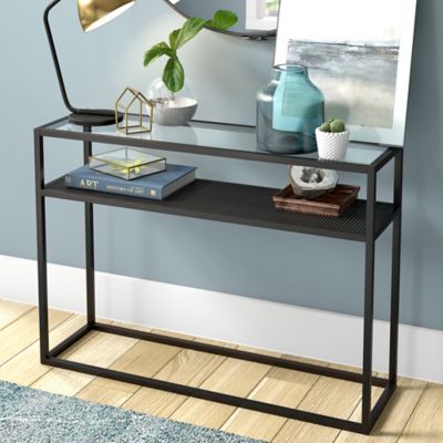 Hudson&Canal Nellie 42 in. Blackened Bronze Console Table with Metal Mesh Shelf