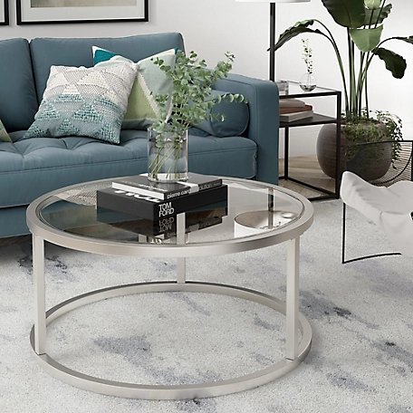 Hudson&Canal Parker Round Clear Glass Coffee Table