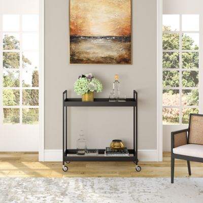 Image showing  2-Tier Cooper Rectangular Wheeled Bar Cart