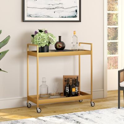 Hudson&Canal 2-Tier Cooper Rectangular Wheeled Bar Cart