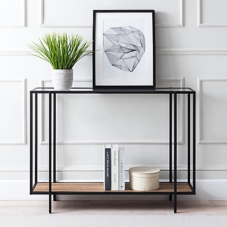Hudson&Canal Vireo Blackened Bronze Accent Table with Shelf
