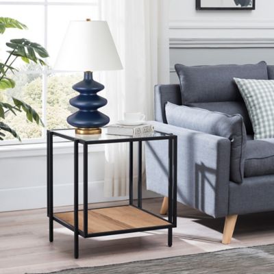 Hudson&Canal Vireo Blackened Bronze Side Table with Shelf