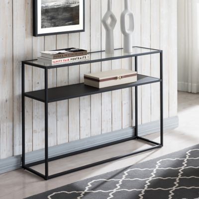 Hudson&Canal Nellie Blackened Bronze Console Table with Solid Metal Shelf, 42 in.