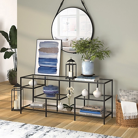 Hudson&Canal Deveraux TV Stand with Glass Shelves for TVs Up to 65 in.