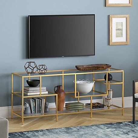 Hudson&Canal Deveraux TV Stand with Glass Shelves for TVs Up to 65 in.