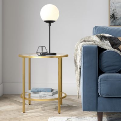 Hudson&Canal Sivil Round Side Table with Glass Shelf