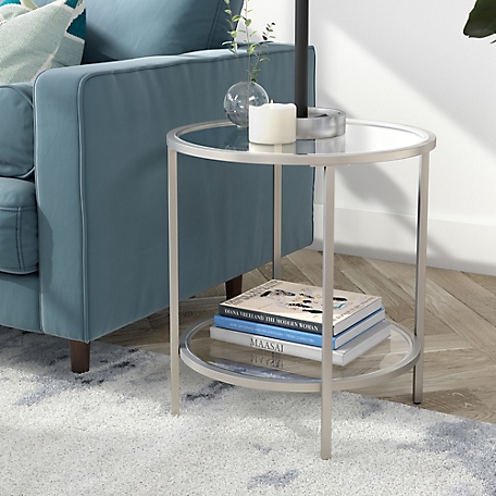 Hudson&Canal Sivil Round Side Table with Glass Shelf