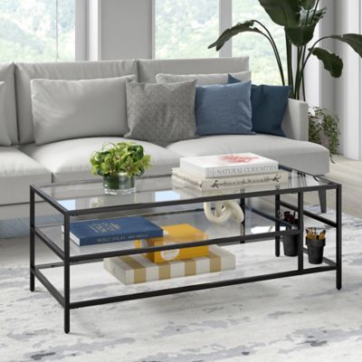 Hudson&Canal Winthrop Coffee Table with Glass Shelves