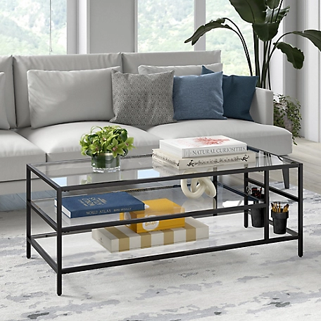 Hudson&Canal Winthrop Coffee Table with Glass Shelves