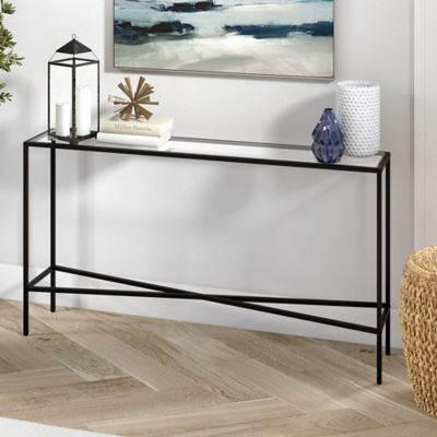 Hudson&Canal Henley Console Table with Glass Tabletop, 55 in.