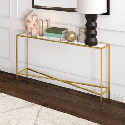 Hudson&Canal Henley Console Table with Glass Tabletop, 55 in.