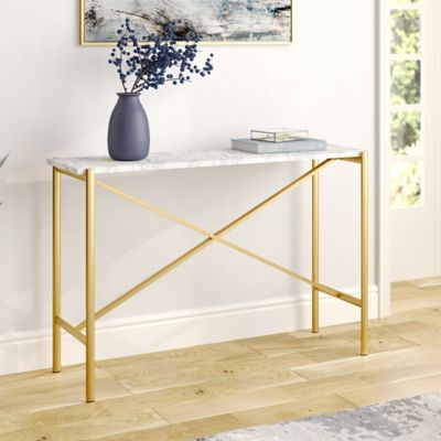 Hudson&Canal Braxton Gold Console Table with Faux Marble Top