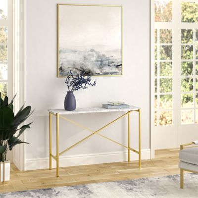 Image showing  Braxton Console Table with Faux Marble Top, Gold