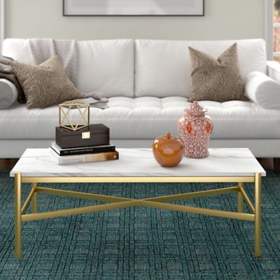 Hudson&Canal Braxton Gold Finish Coffee Table with Faux Marble Top