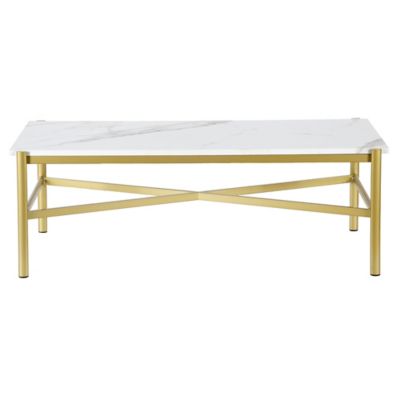 Image showing 1 th Hudson&Canal Braxton Rectangular Coffee Table with Faux Marble Top, Gold