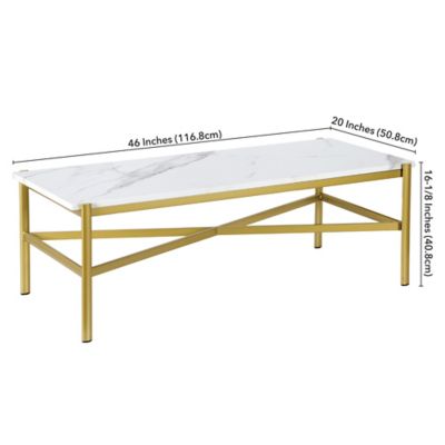 Image showing 2 th Hudson&Canal Braxton Rectangular Coffee Table with Faux Marble Top, Gold