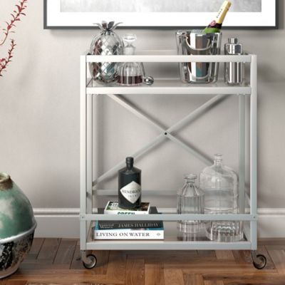 Image showing 6 th Hudson&Canal 2-Tier Wilson Rectangular Wheeled Bar Cart