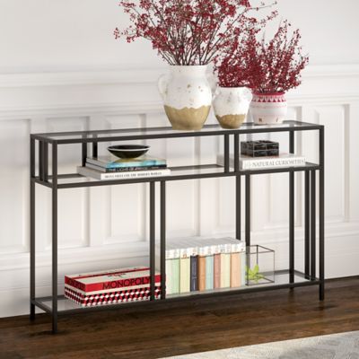 Hudson&Canal Cortland Console Table with Glass Shelves, 48 in.