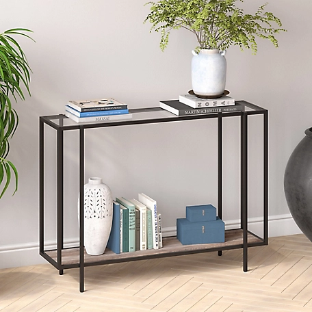 Hudson&Canal Vireo Blackened Bronze Accent Table with Shelf