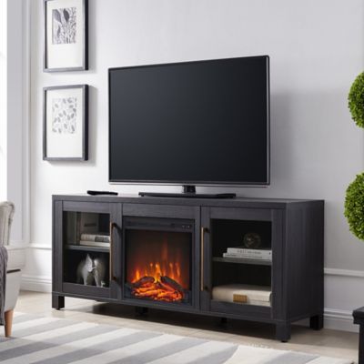 Hudson&Canal Foster TV Stand with Log Fireplace Insert for TVs Up to 65 in.