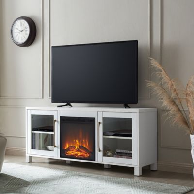 Hudson&Canal Foster TV Stand with Log Fireplace Insert for TVs Up to 65 in.