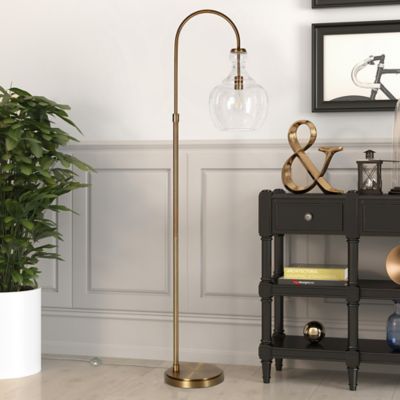 Hudson&Canal 70 in. Verona Brass Arc Floor Lamp with Seeded Glass Shade