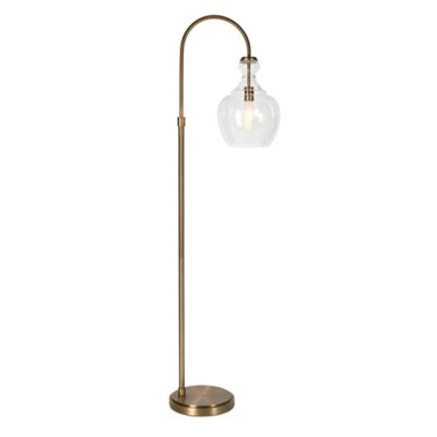 Image showing  70 in. Verona Brass Arc Floor Lamp with Seeded Glass Shade