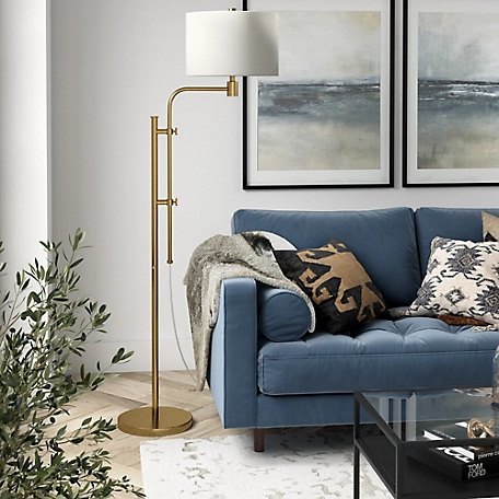 Hudson&Canal 71.5 in. Polly Height-Adjustable Floor Lamp, 8 ft. Cord, Brass