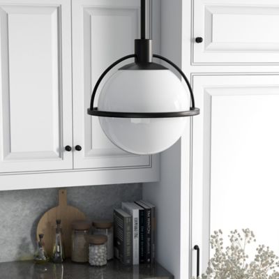 Hudson&Canal Cieonna White Milk Glass Pendant, Blackened Bronze