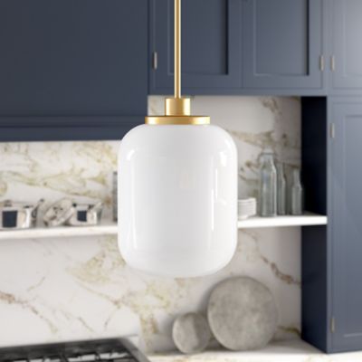 Hudson&Canal Agnolo Pendant Light with White Milk Glass Shade, Brass