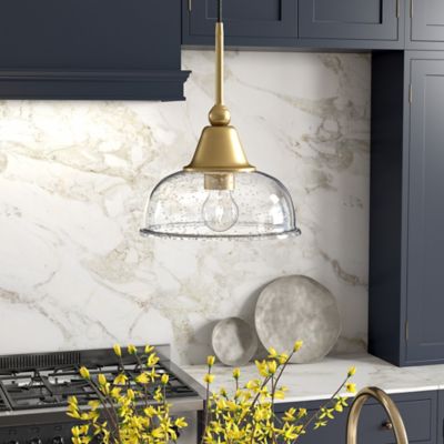 Image showing 7 th Hudson&Canal 1-Light Magnolia Seeded Glass Pendant Light, Brass