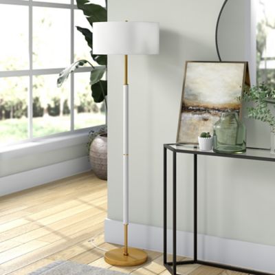 Hudson&Canal 61.5 in. Simone 2-Bulb Floor Lamp, Matte White/Brass