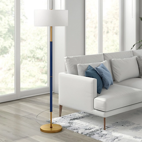 Hudson&Canal 61.5 in. Simone 2-Bulb Floor Lamp, Blue/Brass