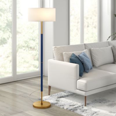 Image showing 7 th Hudson&Canal 61.5 in. Simone 2-Bulb Floor Lamp, Blue/Brass