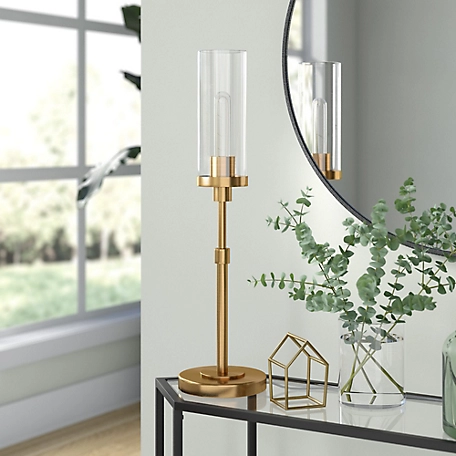 Hudson&Canal 26.68 in. Frieda Table Lamp with Glass Shade, Brass