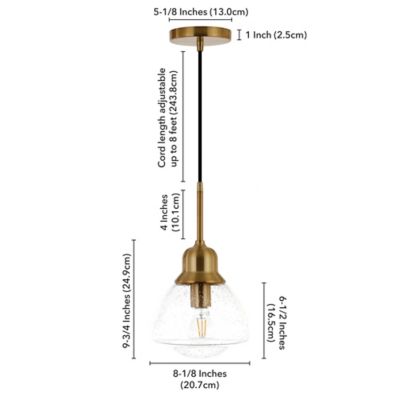 Image showing 7 th Hudson&Canal 1-Light Brooks Glass Globe Pendant Light, Brass