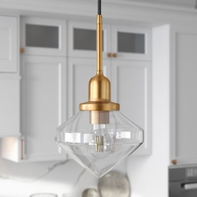 Hudson&Canal Zariza Glass Pendant Light, Brass, Clear Globe