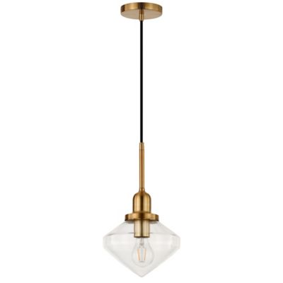 Image showing  1-Light Zariza Glass Globe Pendant Light, Brass/Clear