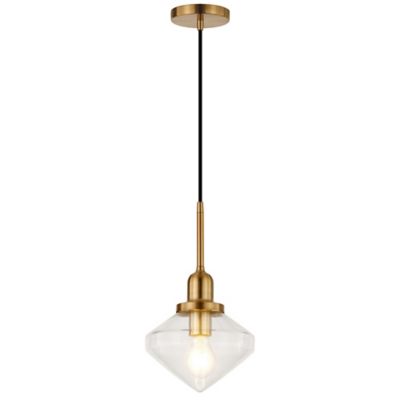 Image showing  1-Light Zariza Glass Globe Pendant Light, Brass/Clear