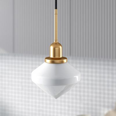 Hudson&Canal Zariza Glass Pendant Light, Brass, White Globe