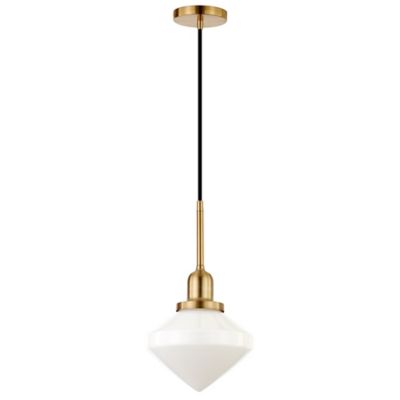Image showing 1 th Hudson&Canal Zariza Glass Pendant Light, Brass, White Globe