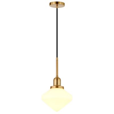 Image showing 2 th Hudson&Canal Zariza Glass Pendant Light, Brass, White Globe