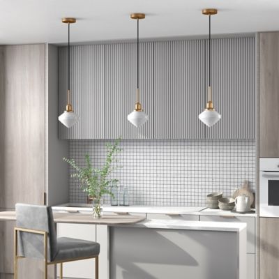 Image showing 3 th Hudson&Canal Zariza Glass Pendant Light, Brass, White Globe