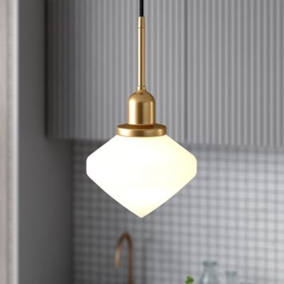 Image showing 8 th Hudson&Canal Zariza Glass Pendant Light, Brass, White Globe