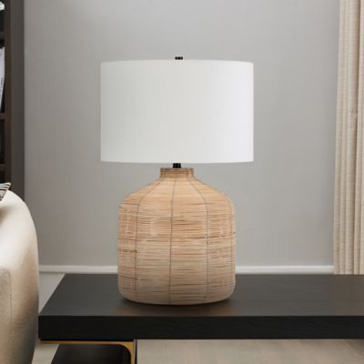 Hudson&Canal Jolina Oversize Table Lamp, Rattan and Brass