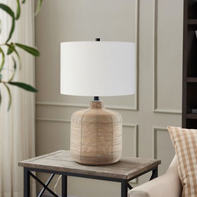 Hudson&Canal 20.5 in. Jolina Petite Rattan Table Lamp, Rattan and Brass